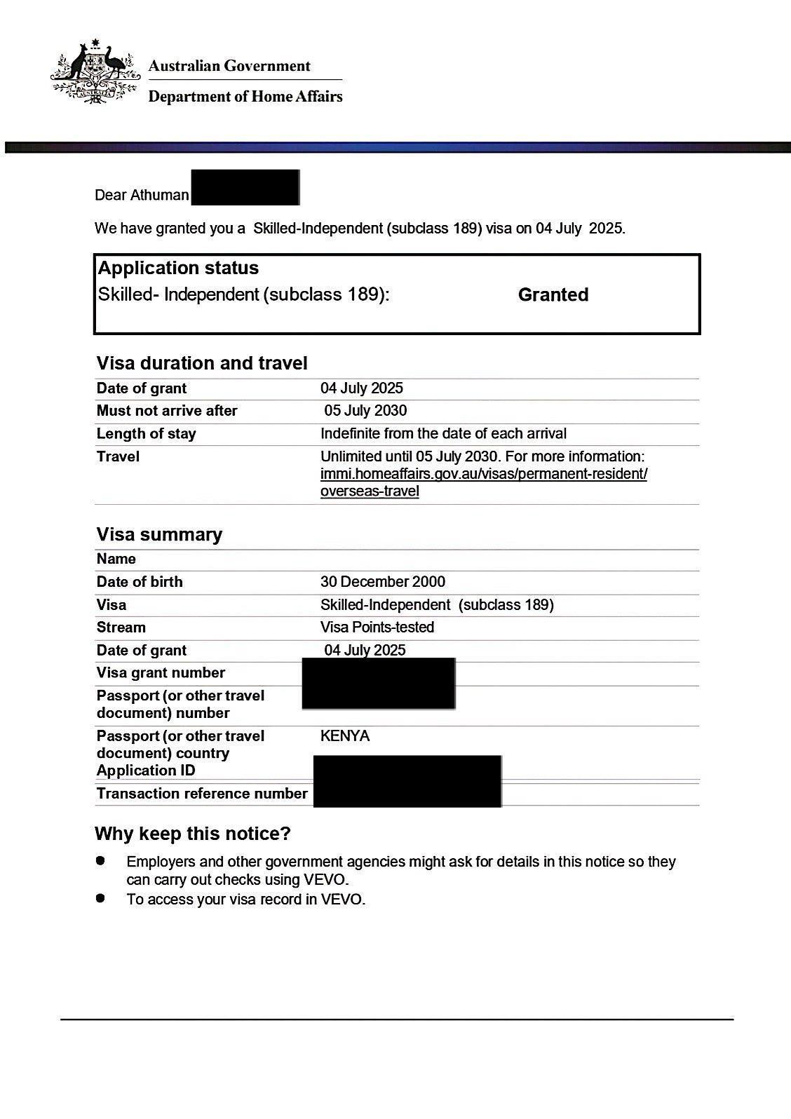 Australia Skilled-Independent Visa