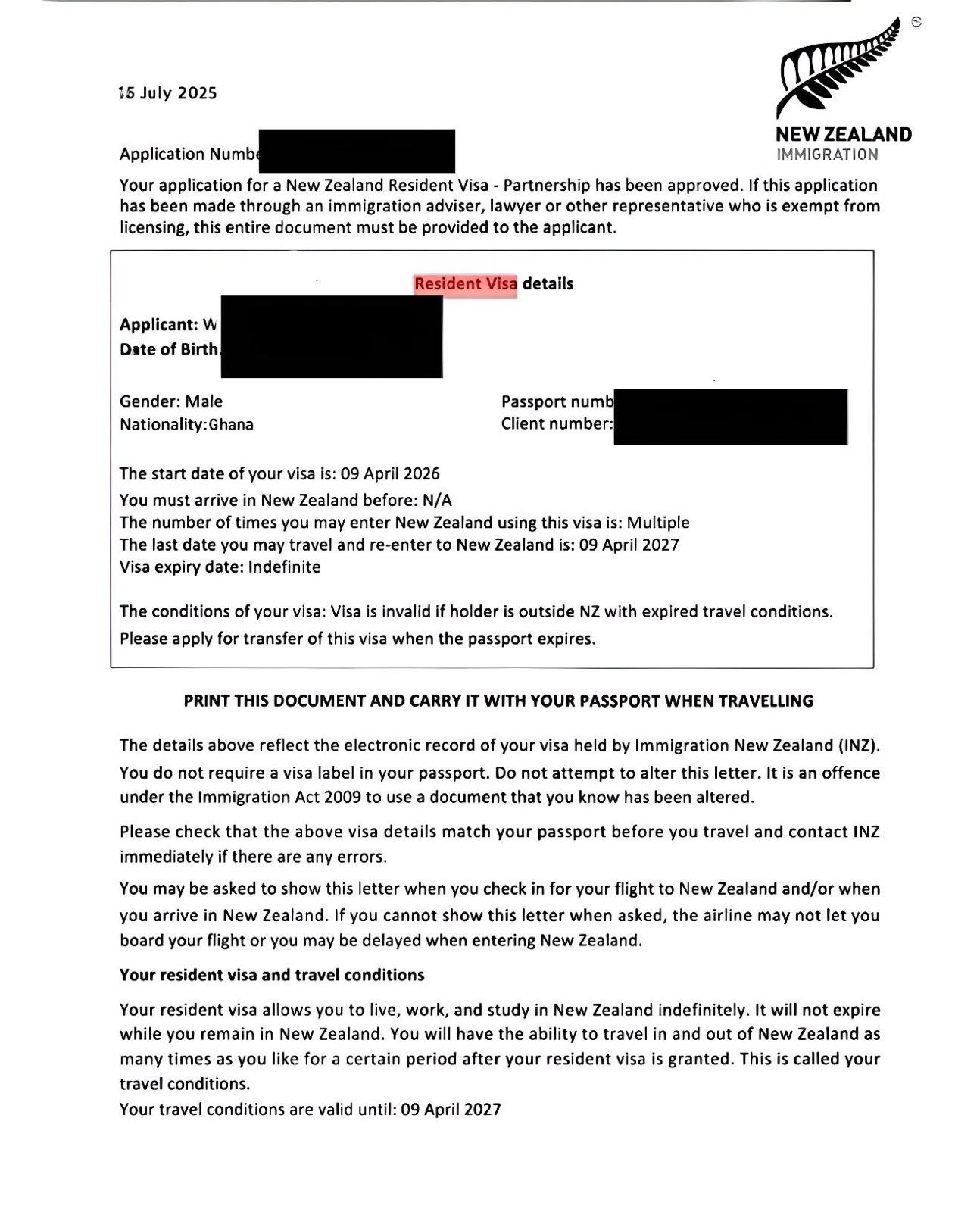 New Zealand Resident Visa