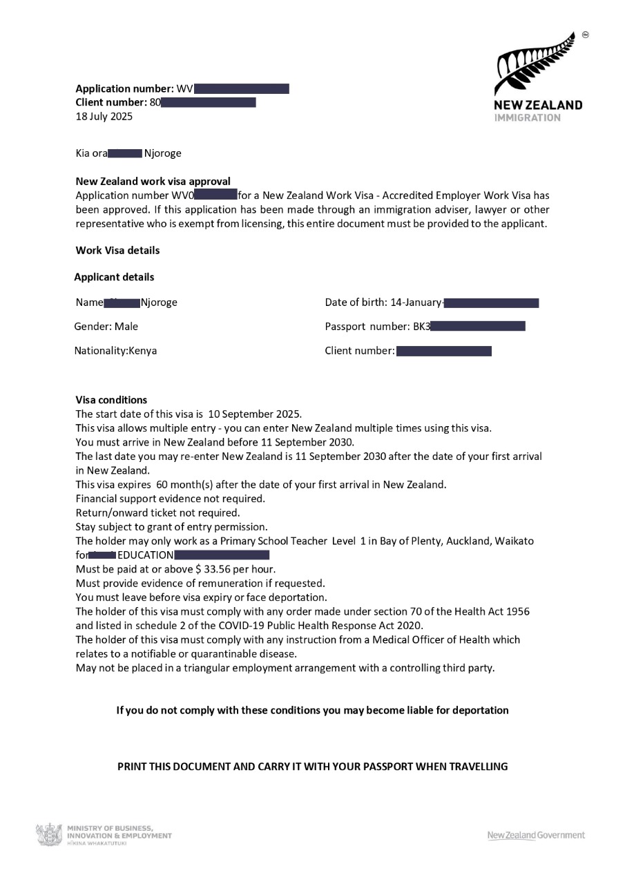 New Zealand Work Visa - Kenya